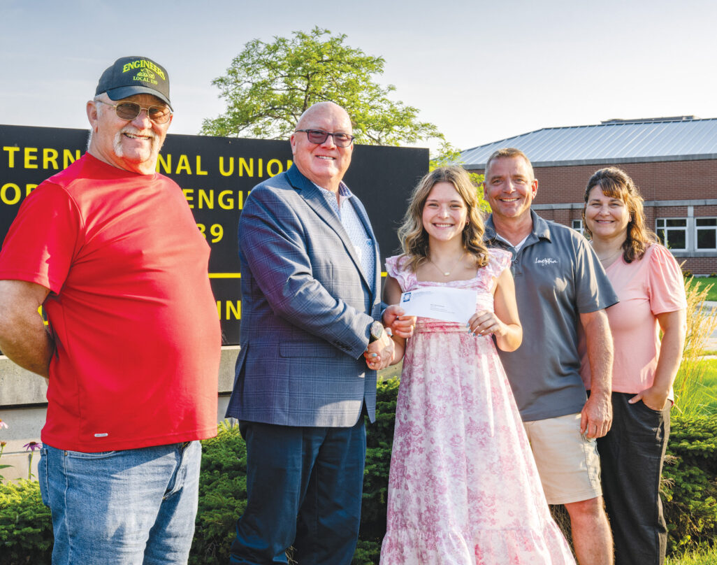 District B scholarship recipient Kierra Mae Prochaska with
President/Business Manager Terry McGowan, grandfather John Pinkham (member) and parents Joshua Prochaska (member) and Nicole.