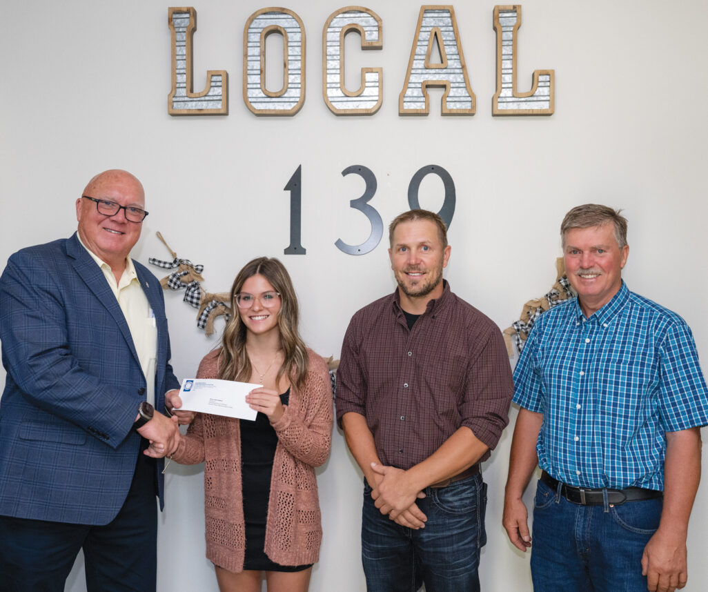 District C scholarship recipient Grace Anne Johnas with
President/Business Manager Terry McGowan, father Michael Johnas (member) and grandfather John Johnas.